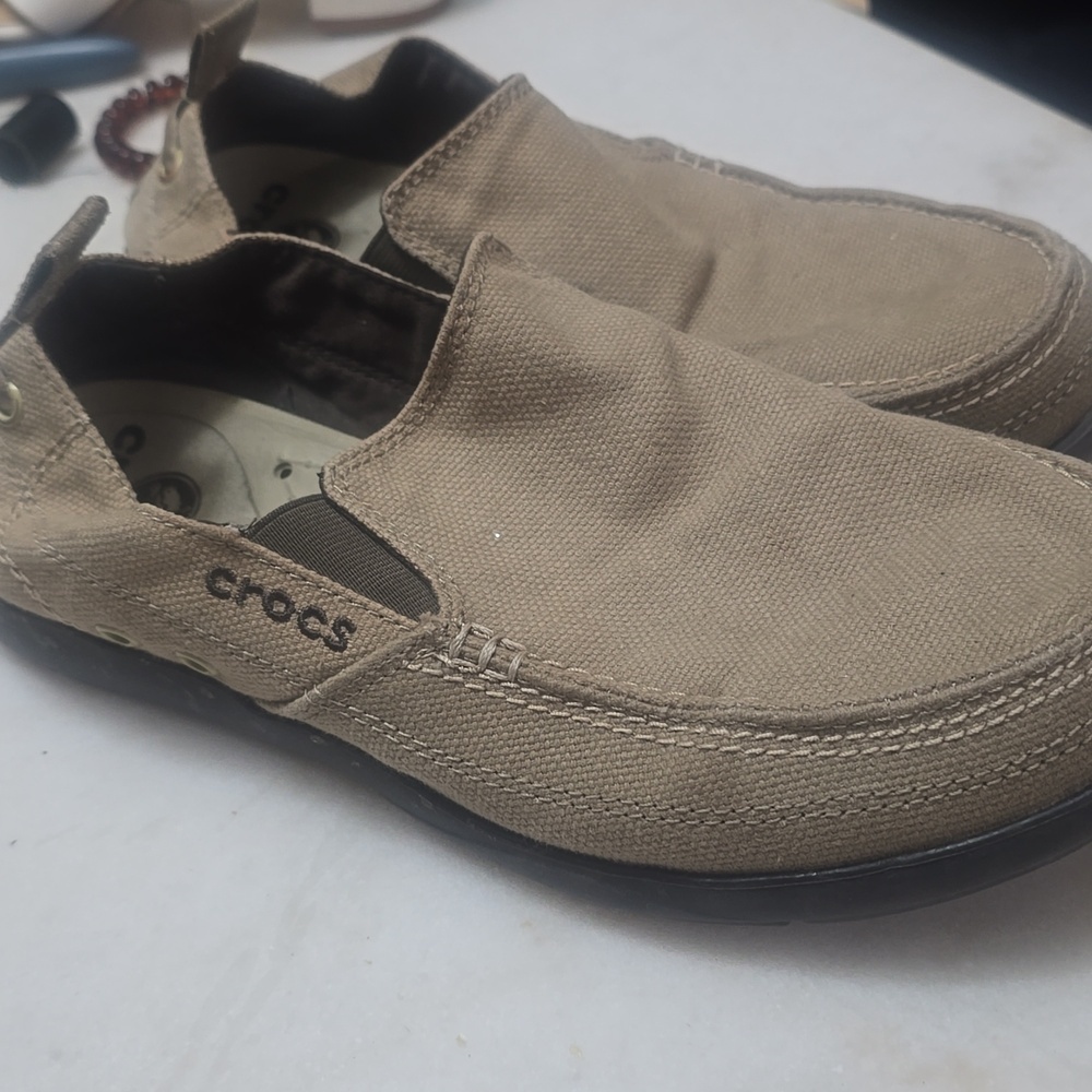 Crocs Men's Casual Canvas Slip-On Shoes in Beige